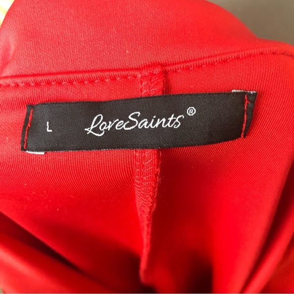 LOVESAINTS Women’s European Brand Red V Neck Dress Size L - Picture 7 of 9